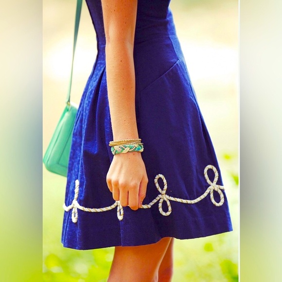 LILLY PULITZER Strapless Navy A-Line Dress with White Trim - Picture 4 of 13